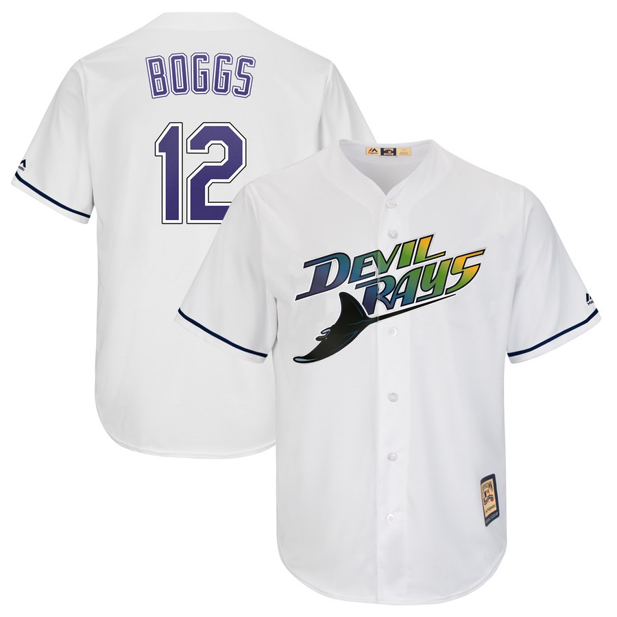 Rays #12 Wade Boggs Majestic Turn Back The Clock Home Cool Base Cooperstown Player Jersey White