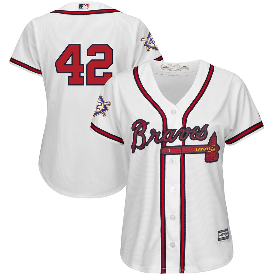 Braves #42 Majestic Women's 2019 Jackie Robinson Day Official Cool Base Jersey White