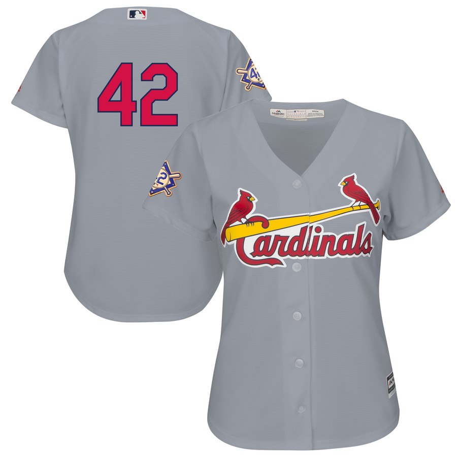 Cardinals #42 Majestic Women's 2019 Jackie Robinson Day Official Cool Base Jersey Gray