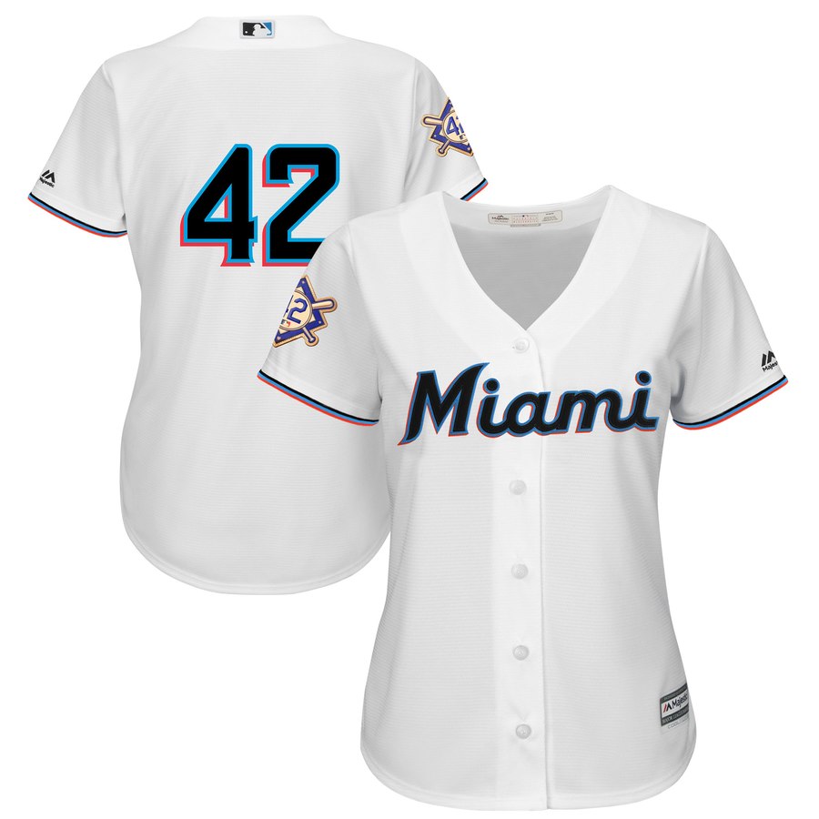 Marlins #42 Majestic Women's 2019 Jackie Robinson Day Official Cool Base Jersey White