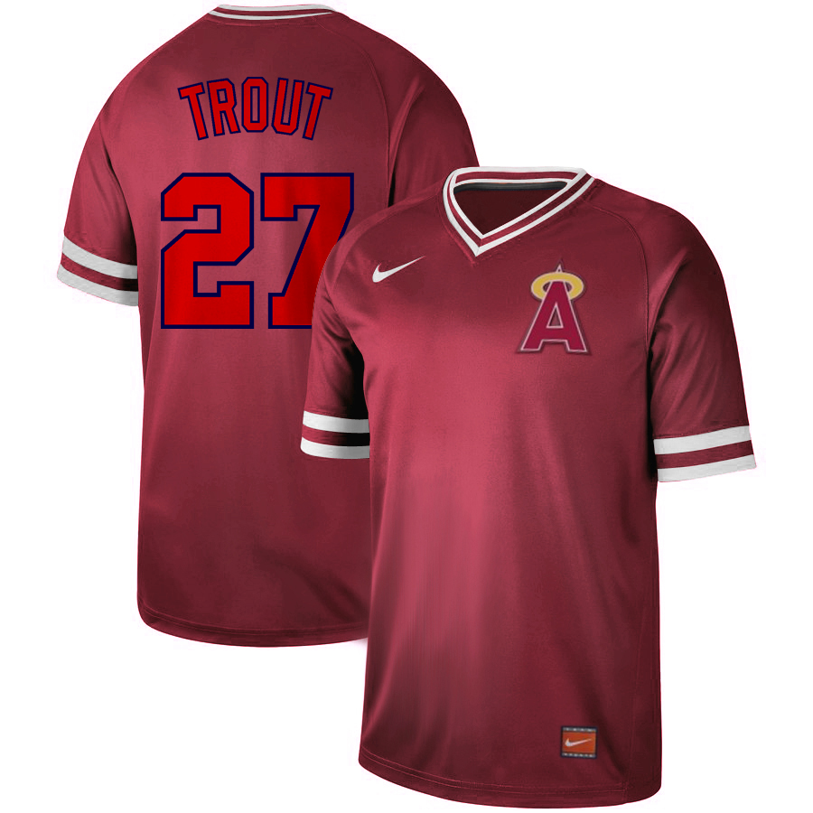 Los Angeles Angels #27 Mike Trout Nike Cooperstown Collection Legend V-Neck Jersey Wine