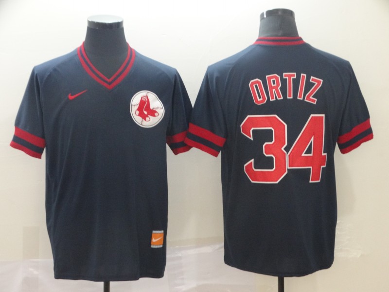 Red Sox #34 David Ortiz Black Throwback Jersey