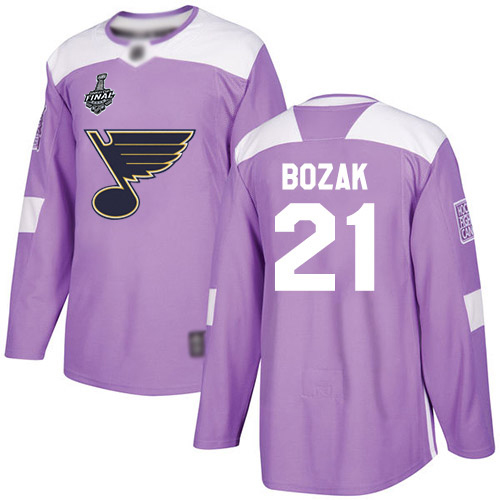 Men's St. Louis Blues #21 Tyler Bozak 2019 Stanley Cup Final Purple Authentic Fights Cancer Bound Stitched Hockey Jersey