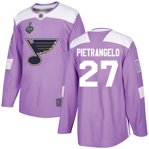 Men's St. Louis Blues #27 Alex Pietrangelo2019 Stanley Cup Final Purple Authentic Fights Cancer Bound Stitched Hockey Jersey