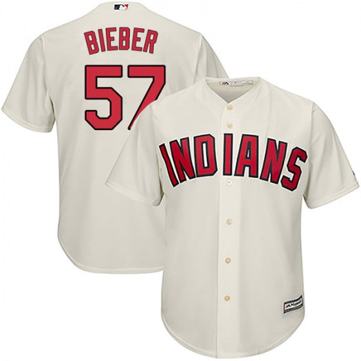 Men's Majestic #57 Shane Bieber Cleveland Indians Authentic Cream Cool