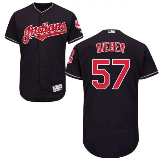 Men's Majestic #57 Shane Bieber Cleveland Indians Authentic Navy Flex Base