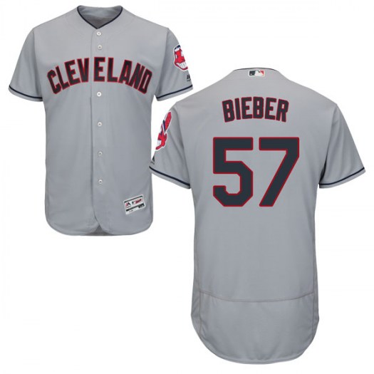 Men's Majestic #57 Shane Bieber Cleveland Indians Authentic Gray Flex Base