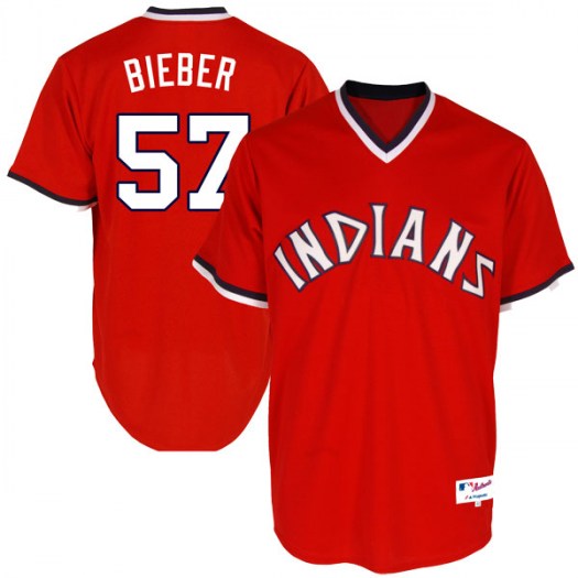 Men's Majestic #57 Shane Bieber Cleveland Indians Replica Red Turn Back the