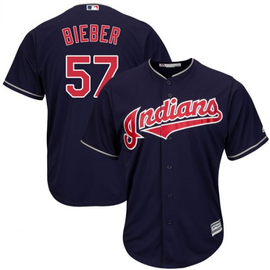 Men's Majestic #57 Shane Bieber Cleveland Indians Replica Navy Cool Base