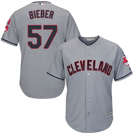 Men's Majestic #57 Shane Bieber Cleveland Indians Replica Gray Cool Base