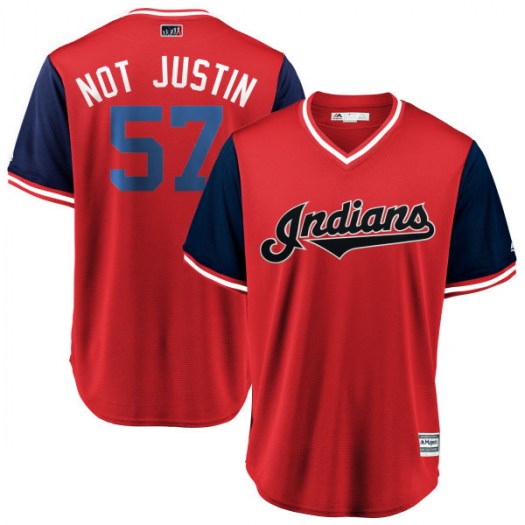 Men's Majestic #57 Shane Bieber Cleveland Indians Replica Red Navy NOT