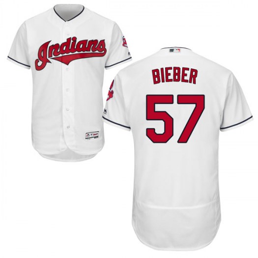 Men's Majestic #57 Shane Bieber Cleveland Indians Authentic White Flex Base
