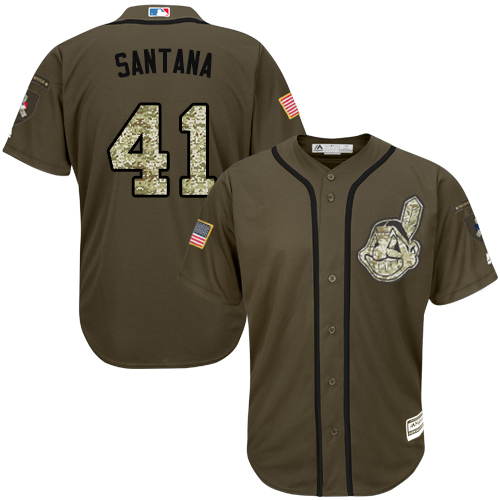 Indians #41 Carlos Santana Green Salute to Service Stitched Baseball