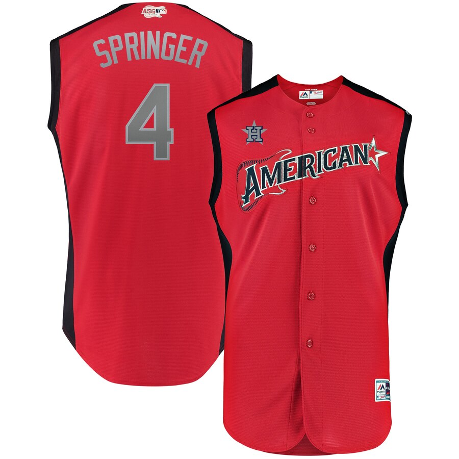 American League 4 George Springer Red 2019 MLB All-Star Game Workout Player Jersey