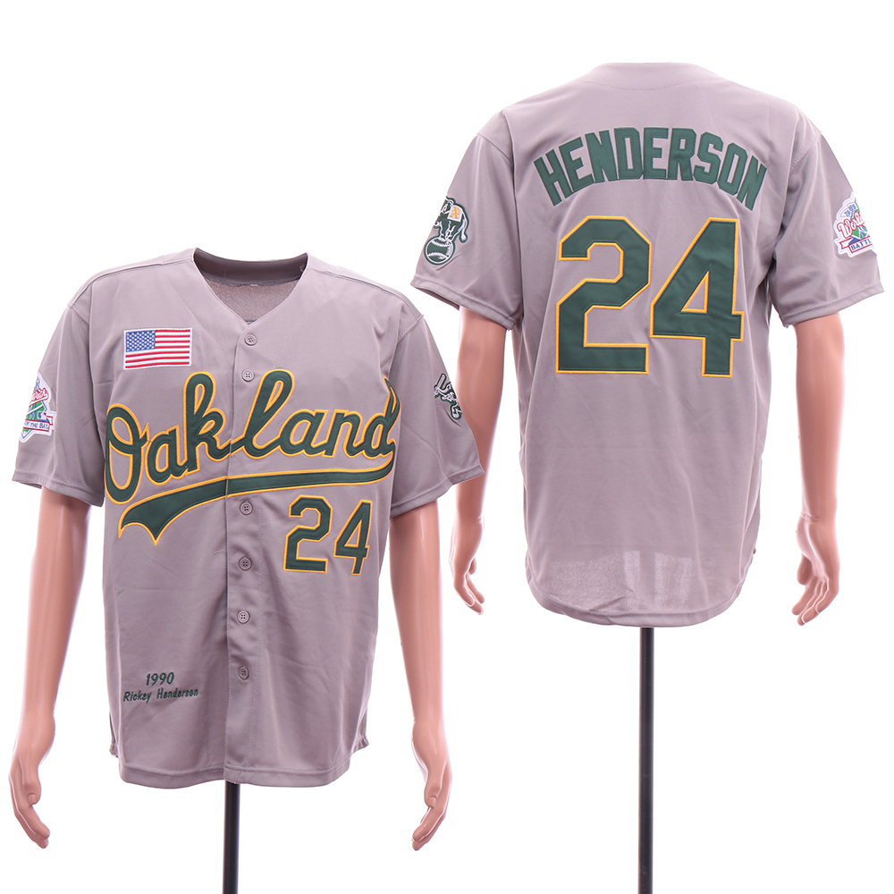 Athletics 24 Rickey Henderson Gray 1989 World Series Jersey