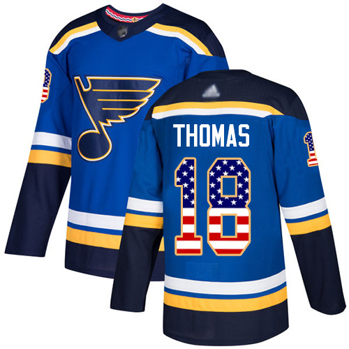 Blues #18 Robert Thomas Blue Home Authentic USA Flag Stitched Hockey