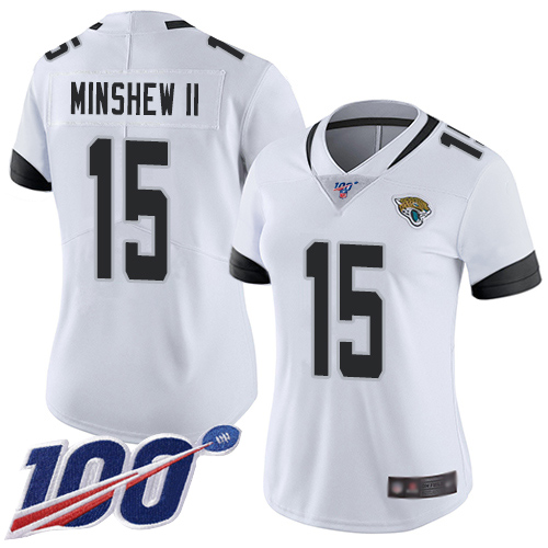 Nike Jaguars #15 Gardner Minshew II White Women's Stitched Football 100th Season Vapor Limited Jersey