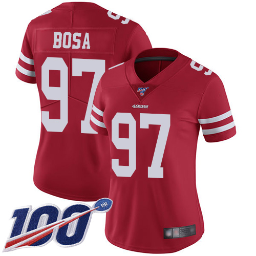 Nike 49ers #97 Nick Bosa Red Team Color Women's Stitched NFL 100th