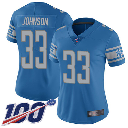 Nike Lions #33 Kerryon Johnson Blue Team Color Women's Stitched NFL