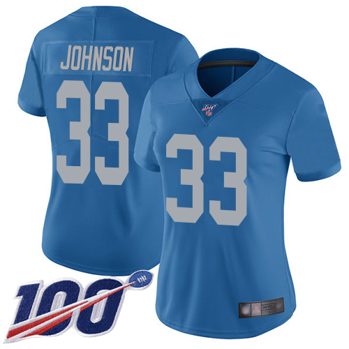 Nike Lions #33 Kerryon Johnson Blue Throwback Women's Stitched NFL