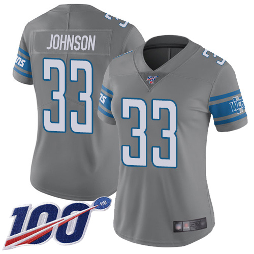 Nike Lions #33 Kerryon Johnson Gray Women's Stitched NFL Limited Rush