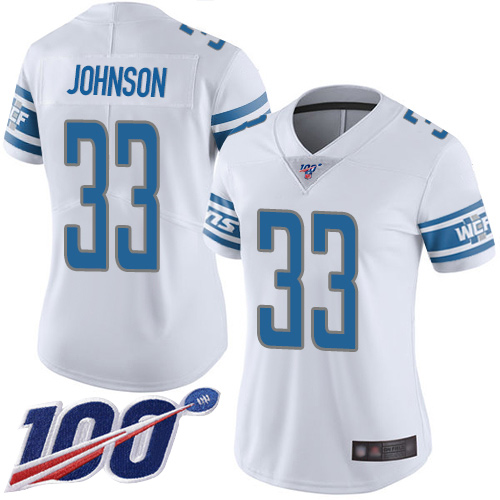 Nike Lions #33 Kerryon Johnson White Women's Stitched NFL 100th
