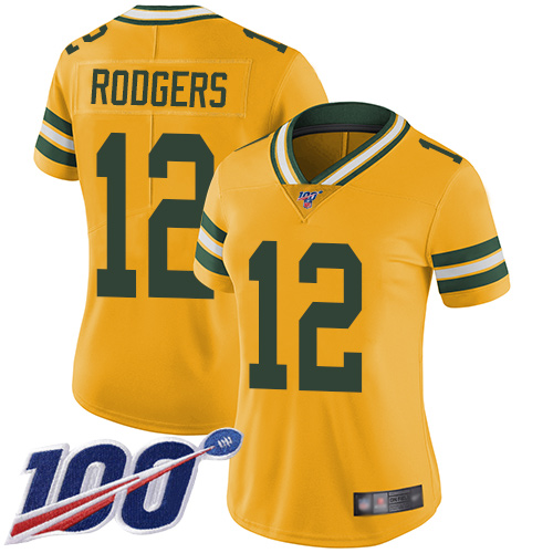 Nike Packers #12 Aaron Rodgers Yellow Women's Stitched NFL Limited Rush