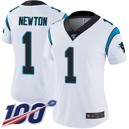 Nike Panthers #1 Cam Newton White Women's Stitched NFL 100th