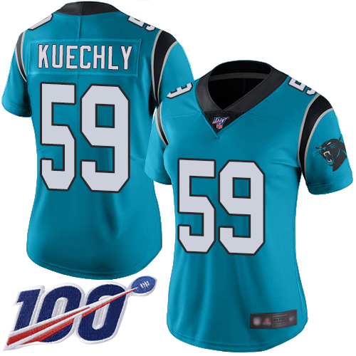Nike Panthers #59 Luke Kuechly Blue Women's Stitched NFL Limited Rush