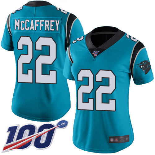 Nike Panthers #22 Christian McCaffrey Blue Women's Stitched NFL