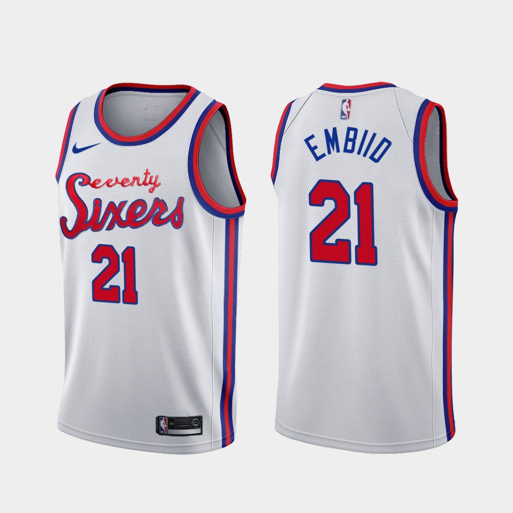76ers 21 Joel Embiid White Nike Swingman Jersey