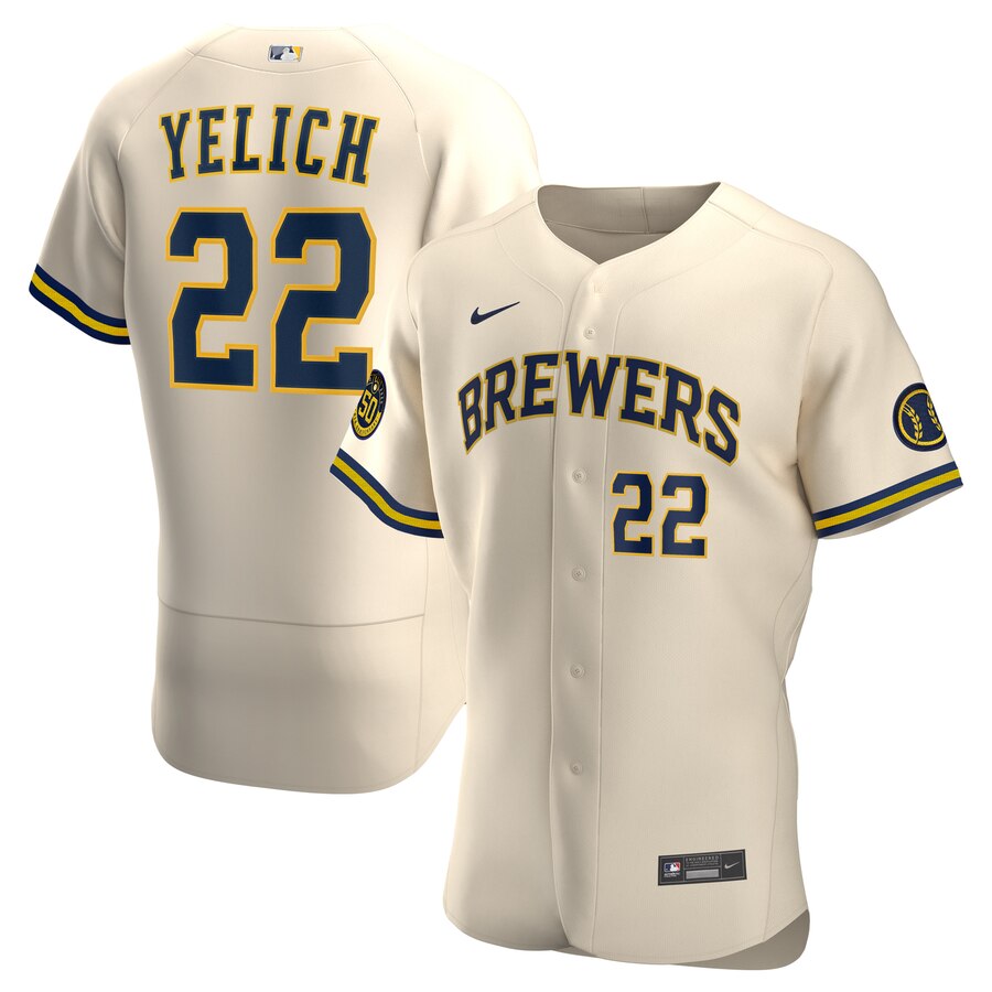 Brewers #22 Christian Yelich Cream Nike 2020 Flexbase Jersey