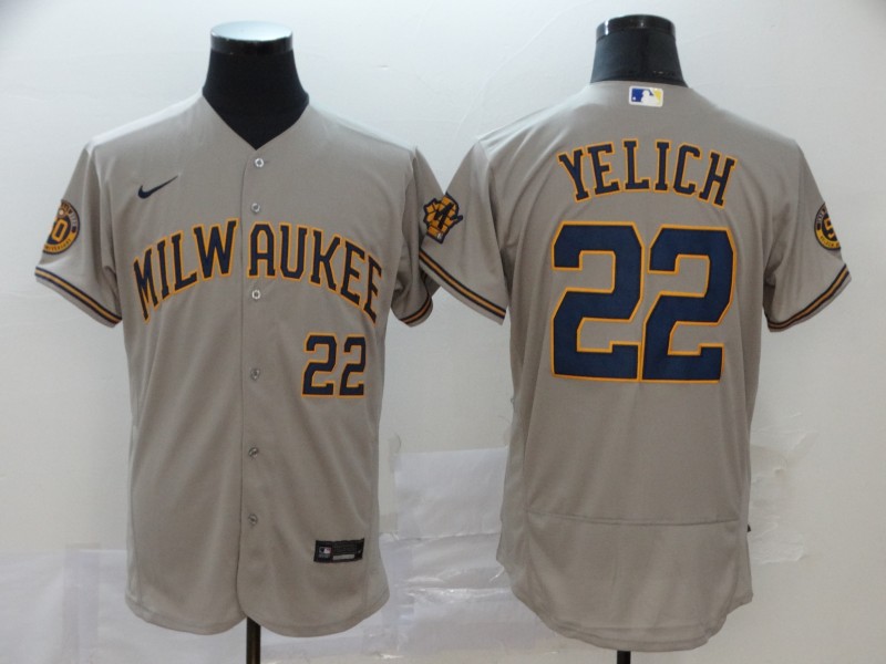 Brewers #22 Christian Yelich Gray Nike 2020 Flexbase Jersey