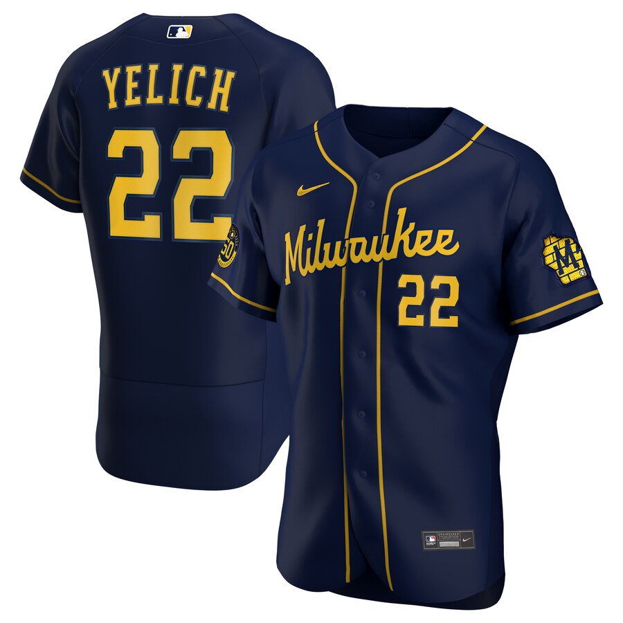 Brewers #22 Christian Yelich Navy Nike 2020 Flexbase Jersey