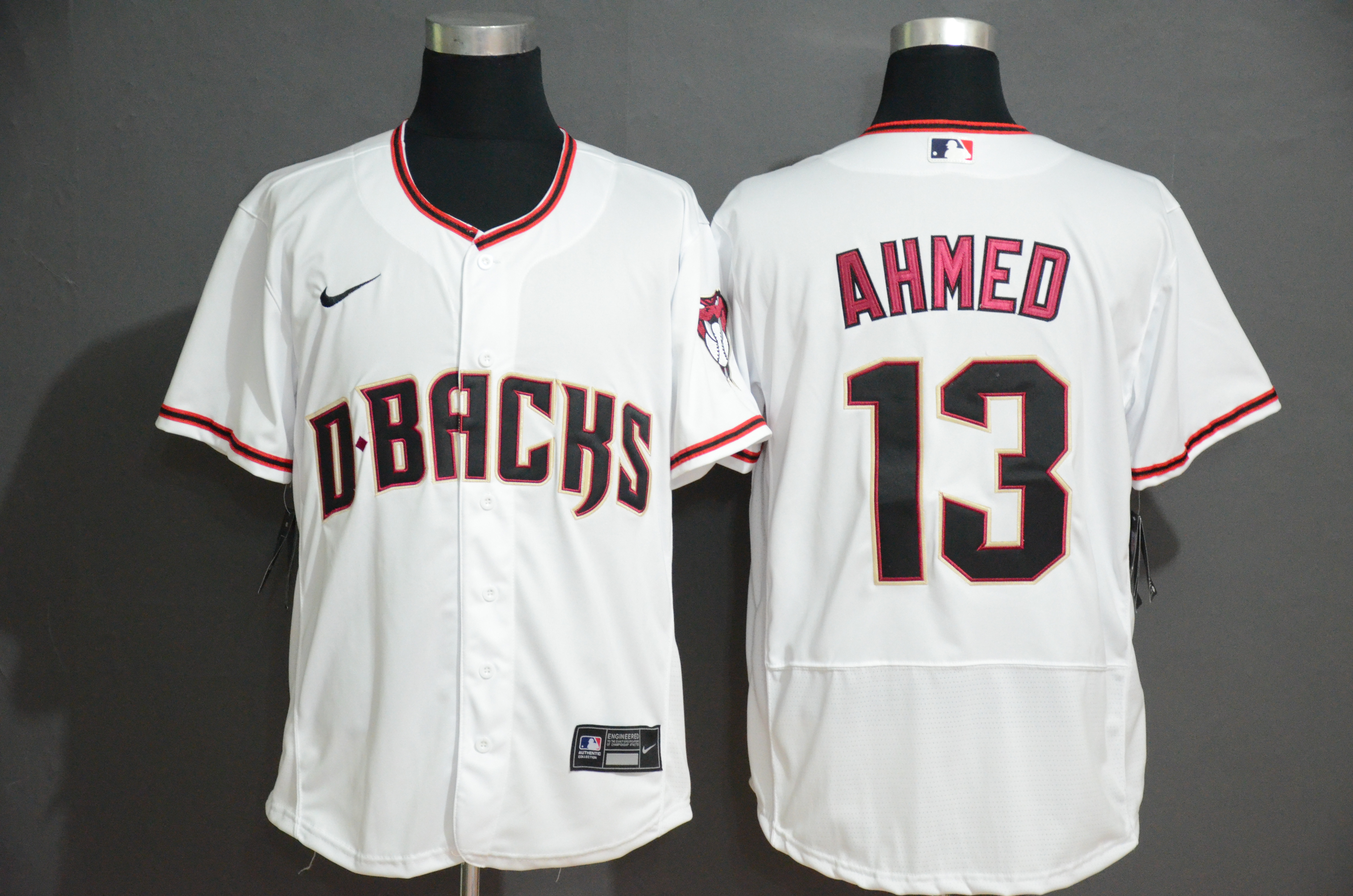 Diamondbacks #13 Nick Ahmed White Nike Flexbase Jersey