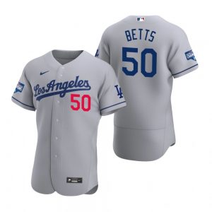 Los Angeles Dodgers #50 Mookie Betts Gray 2020 World Series Champions Road MLB Jersey