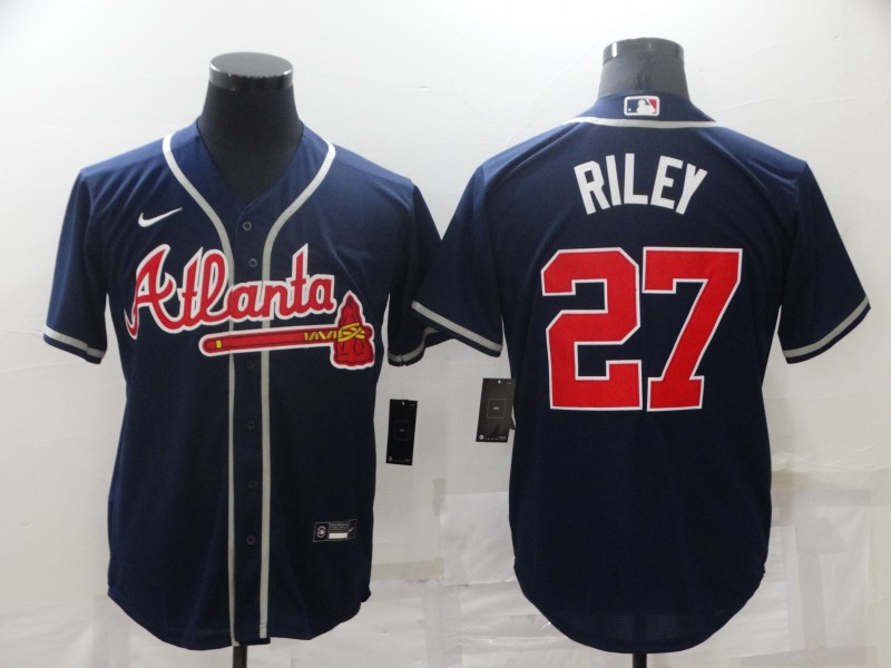 Men's Atlanta Braves Austin Riley #27 Blue 2021 World Series Champions Patch Nike Jersey