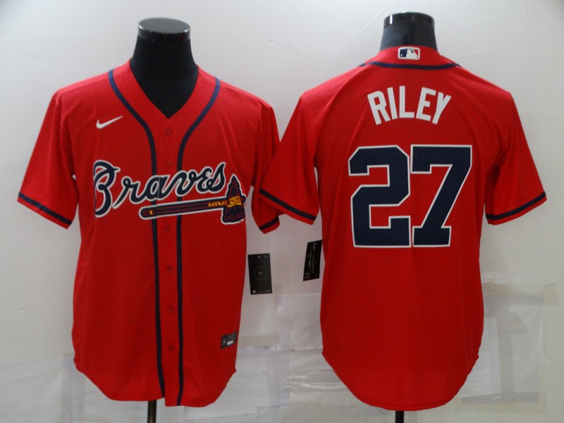 Men's Atlanta Braves Austin Riley #27 Red 2021 World Series Champions Patch Nike Jersey