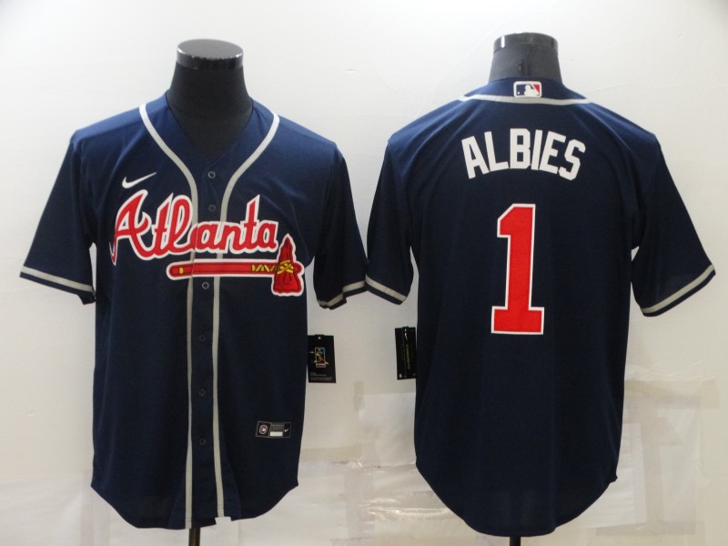 Men's Atlanta Braves Ozzie Albies #1 Navy Blue Stitched MLB Cool Base Nike Jersey