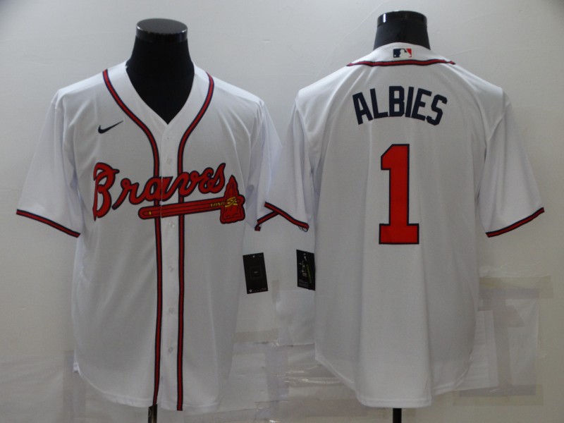 Men's Atlanta Braves Ozzie Albies #1 White Stitched MLB Cool Base Nike Jersey