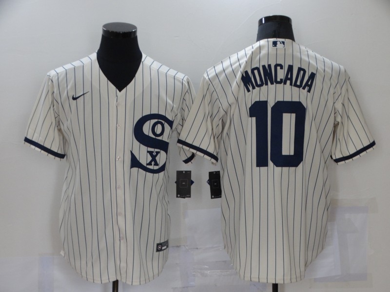 Men's Chicago White Sox #10 Yoan Moncada 2021 Cream Field of Dreams Name Cool Base Stitched Nike MLB Jersey