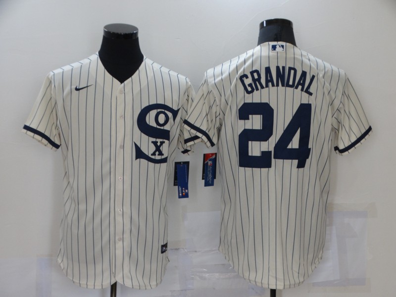 Men's Chicago White Sox #24 Yasmani Grandal 2021 Cream Navy Field of Dreams Name Flex Base Stitched MB Jersey