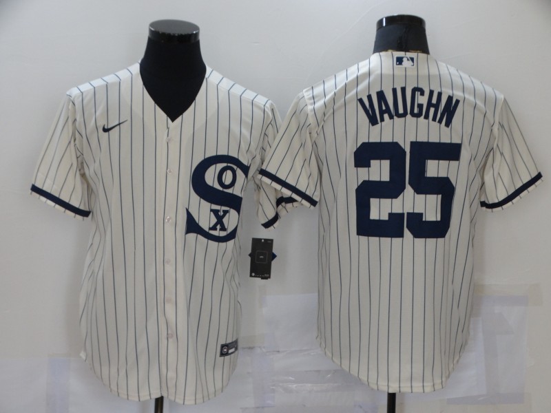 Men's Chicago White Sox #25 Andrew Vaughn 2021 Cream Navy Field of Dreams Name Flex Base Stitched MLB Jersey