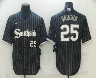 Men's Chicago White Sox #25 Andrew Vaughn Black With Small Number 2021 City Connect Stitched MLB