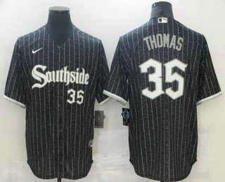 Men's Chicago White Sox #35 Frank Thomas Black With Small Number 2021 City Connect Stitched MLB Cool