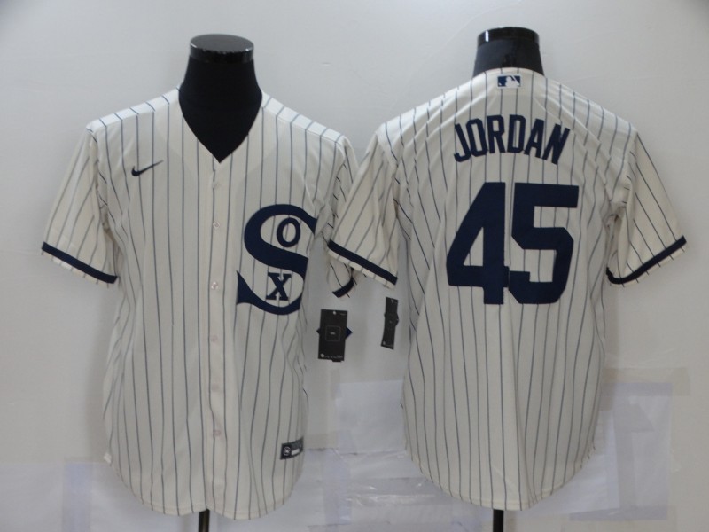 Men's Chicago White Sox #45 Michael Jordan 2021 Cream Navy Field of Dreams Name Flex Base Stitched MLB Jersey