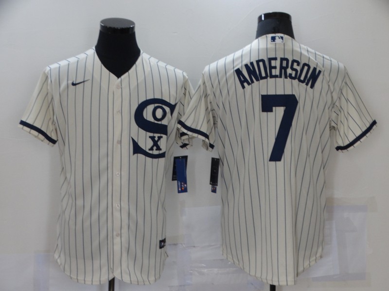 Men's Chicago White Sox #7 Tim Anderson 2021 Cream Navy Field of Dreams Name Flex Base Stitched MLB Jersey