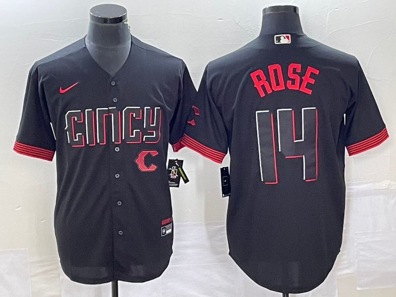 Men's Cincinnati Reds #14 Pete Rose Black 2023 City Connect Cool Base Stitched Jersey