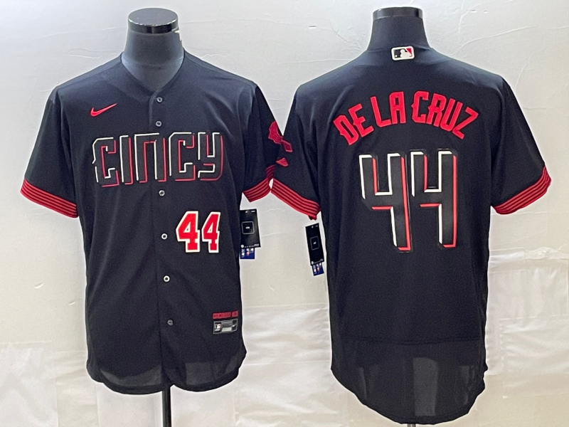 Men's Cincinnati Reds #44 Elly De La Cruz Number Black 2023 City Connect Cool Base Stitched Jersey