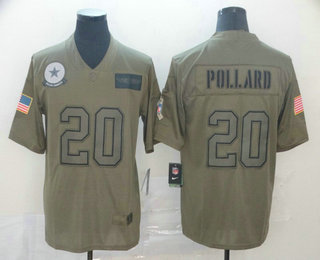 Men's Dallas Cowboys #20 Tony Pollard NEW Olive 2019 Salute To Service Stitched NFL Nike Limited